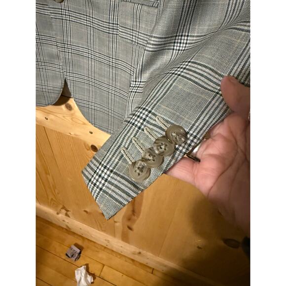 Corneliani Men's Extra Fine Virgin Wool Plaid Striped Grey Jacket Size 42L US - Picture 3 of 14